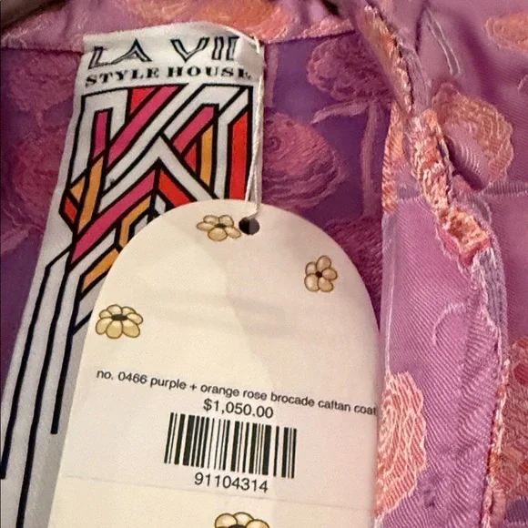 ICONIC LA VIE STYLE HOUSE Purple/Pink Orange Silk Brocade Long Caftan Coat NWT - Picture 2 of 11